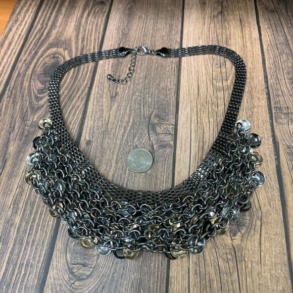 Black Silver Gold Mesh Statement Necklace - Picture 2 of 2